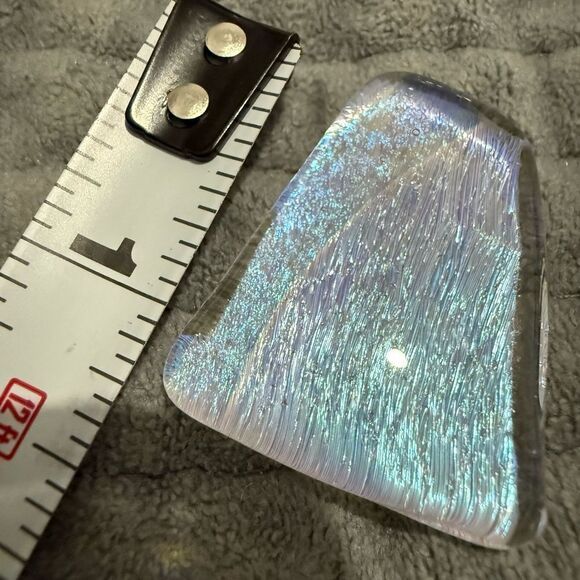 Dichroic Glass Pendant – Iridescent Ice Blue Textured Fused Art Piece - Picture 10 of 16